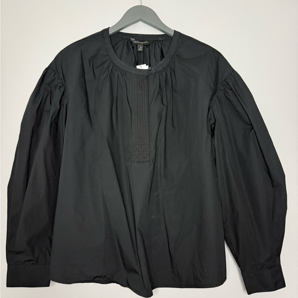 Banana Republic Black Blouse with Gathered Sleeves